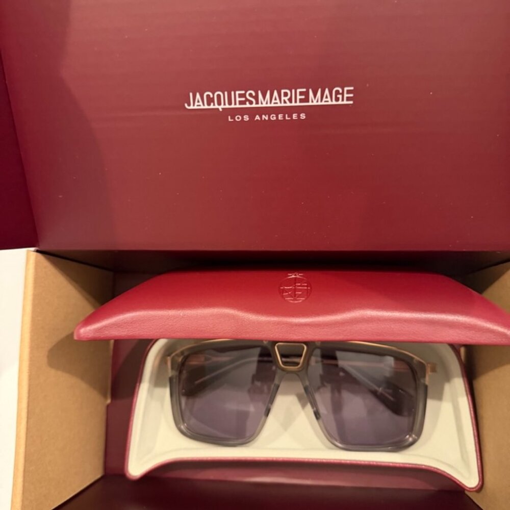 Jacques Marie Mage Savoy Square Aviator Acetate Gray/Rose Gold Sunglasses - Picture 4 of 12